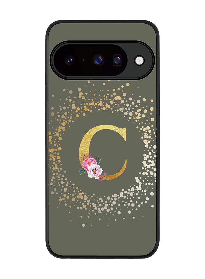 For Google Pixel 10 Case,Slim fit Camera Protection, Shockproof Thin Phone cover  - Custom Monogram Floral - C  (Olive Green )